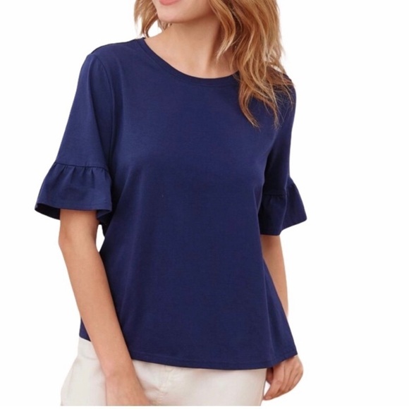 LOFT AnnTaylor Loft Blouse Ruffle Sleeves Blue Size S - Picture 6 of 7